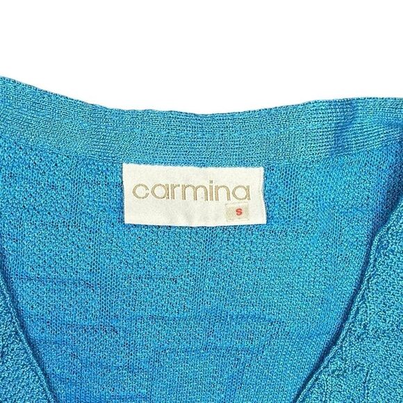 Vintage Carmina Turquoise Short Sleeve V neck Cardigan Sweater Size Small - Picture 5 of 7
